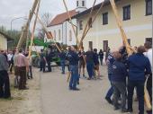 Martin und Alfred koordinieren die Schwalben. Das muss alles sorgfältig gemacht sein, damit nichts passiert und der Baum sicher nach oben kommt. 