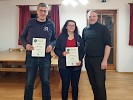 Die Besten der Pistolengruppe: (v.l.n.r.) Ludwig Maier (3. Pl.), Irene Stangl (1. Pl.), Schützenmeister Martin Freudenreich (Thomas Kühn 2. Pl. leider nicht im Bild)